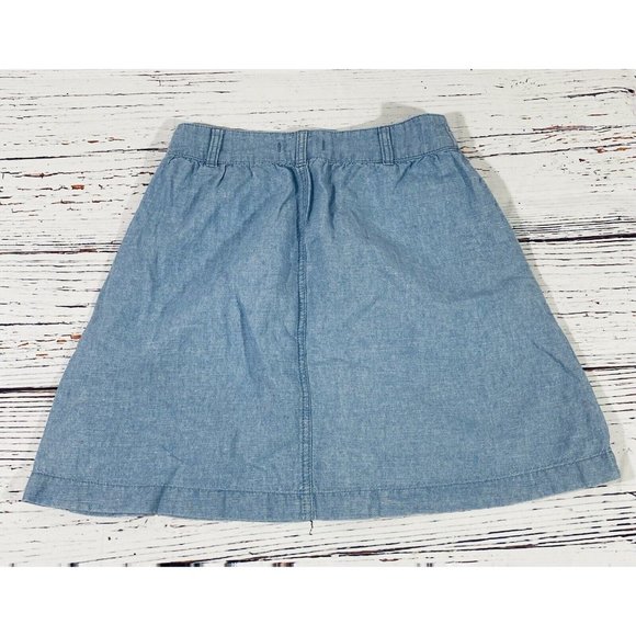 Madewell Skirt Womens Sz 2 Pockets Button Front Chambray Blue Denim Linen Blend - Picture 2 of 10